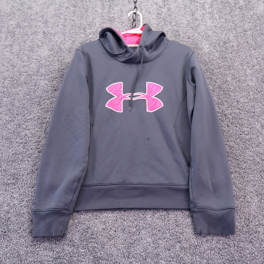 Under Armour Hoodie Womens Large Gray ColdGear Breast Cancer Awareness Ribbon